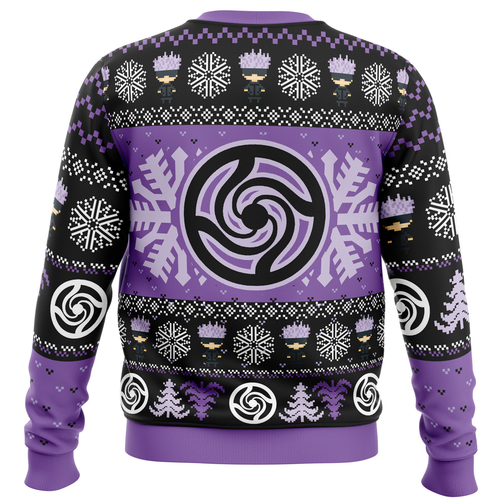 Chibi-Satoru-Gojo-JK_Ugly-Christmas-Sweater-BACK-mockup Chibi Satoru Gojo JK Ugly Christmas Sweater BACK mockup - Jujutsu Kaisen EU Store